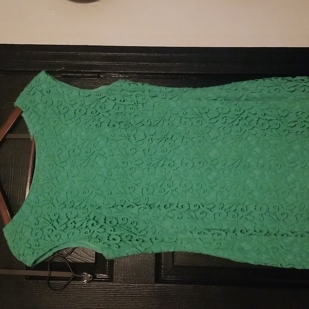 Women's Lauren Ralph Lauren Green Lace Fully Lined Sleevesless Dress; Size 14